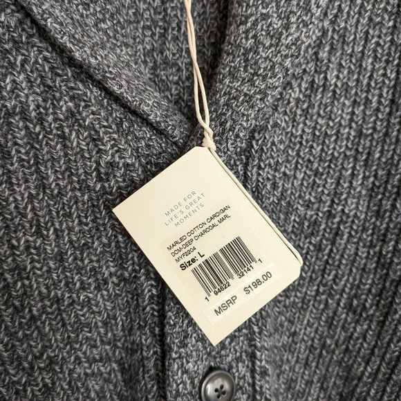 FAHERTY Deep Charcoal Marled Cotton Cashmere Blend Shawl Cardigan NEW Size L - Picture 2 of 8
